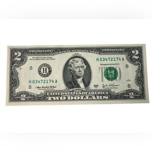 Two Dollar Bill with Green Seal Series 2003A H03472174A Serial Number